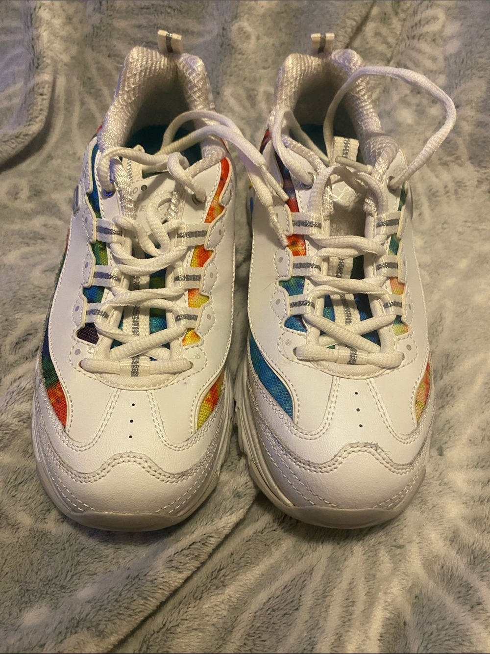 Skechers D’Lites White Sneakers with Rainbow Accents